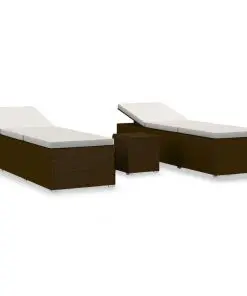 vidaXL 3 Piece Garden Sun Loungers with Tea Table Poly Rattan Brown