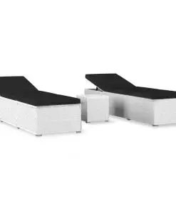 vidaXL 3 Piece Garden Sun Loungers with Tea Table Poly Rattan White