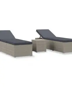 vidaXL 3 Piece Garden Sun Loungers with Tea Table Poly Rattan Grey