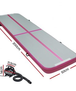 Everfit GoFun 3X1M Inflatable Air Track Mat with Pump Tumbling Gymnastics Pink