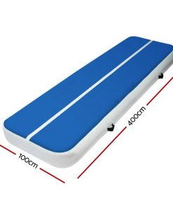 4m x 1m Inflatable Air Track Mat 20cm Thick Gymnastic Tumbling Blue And White