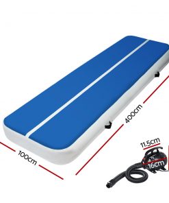 Everfit 4X1M Inflatable Air Track Mat 20CM Thick with Pump Tumbling Gymnastics Blue