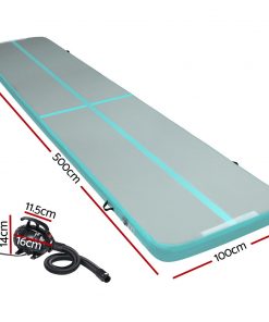 Everfit GoFun 5X1M Inflatable Air Track Mat with Pump Tumbling Gymnastics Green