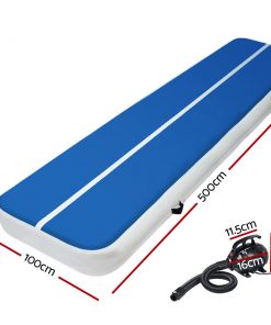 Everfit 5X1M Inflatable Air Track Mat 20CM Thick with Pump Tumbling Gymnastics Blue