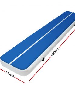 6m x 1m Inflatable Air Track Mat 20cm Thick Gymnastic Tumbling Blue And White