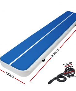 Everfit 6X1M Inflatable Air Track Mat 20CM Thick with Pump Tumbling Gymnastics Blue