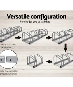 1 – 6 Bike Floor Parking Rack Instant Storage Stand Bicycle Cycling Portable Racks Silver
