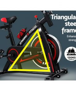 Spin Exercise Bike Flywheel Fitness Commercial Home Workout Gym Machine Bonus Phone Holder Black