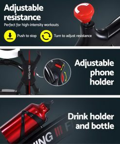 Spin Exercise Bike Flywheel Fitness Commercial Home Workout Gym Machine Bonus Phone Holder Black