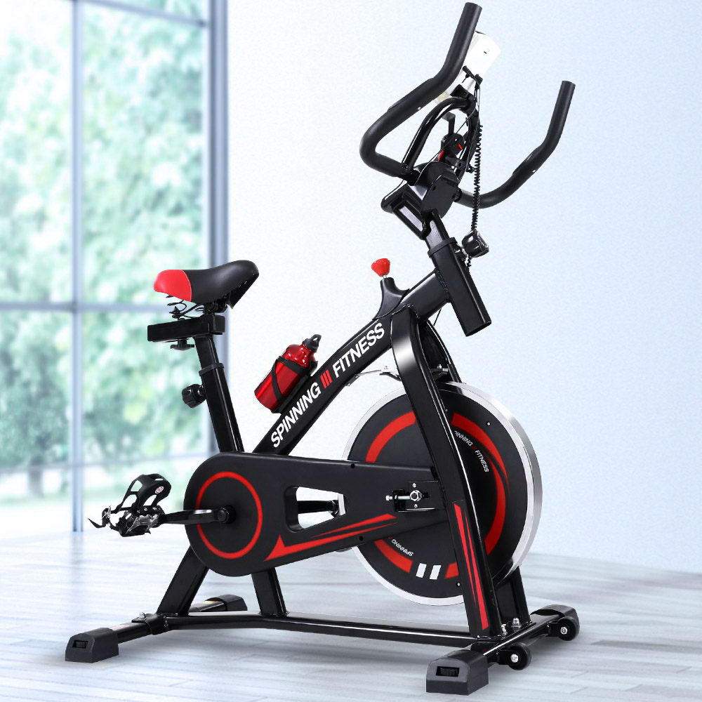 Spin Exercise Bike Flywheel Fitness Commercial Home Workout Gym Machine Bonus Phone Holder Black
