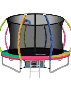 Everfit 10FT Trampoline Round Trampolines With Basketball Hoop Kids Present Gift Enclosure Safety Net Pad Outdoor Multi-coloured
