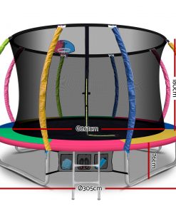 Everfit 10FT Trampoline Round Trampolines With Basketball Hoop Kids Present Gift Enclosure Safety Net Pad Outdoor Multi-coloured