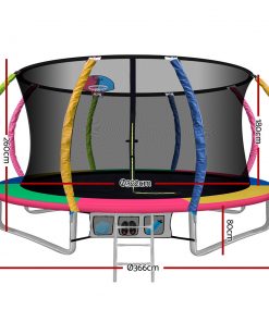 Everfit 12FT Trampoline Round Trampolines With Basketball Hoop Kids Present Gift Enclosure Safety Net Pad Outdoor Multi-coloured