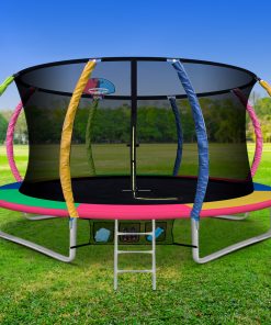 Everfit 12FT Trampoline Round Trampolines With Basketball Hoop Kids Present Gift Enclosure Safety Net Pad Outdoor Multi-coloured