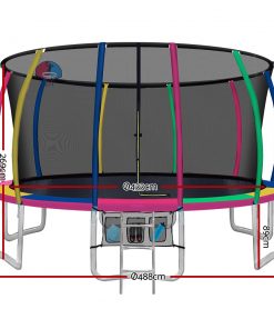 Everfit 16FT Trampoline Round Trampolines With Basketball Hoop Kids Present Gift Enclosure Safety Net Pad Outdoor Multi-coloured