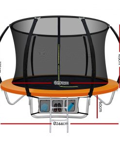 Everfit 8FT Trampoline Round Trampolines Kids Present Gift Enclosure Safety Net Pad Outdoor Orange